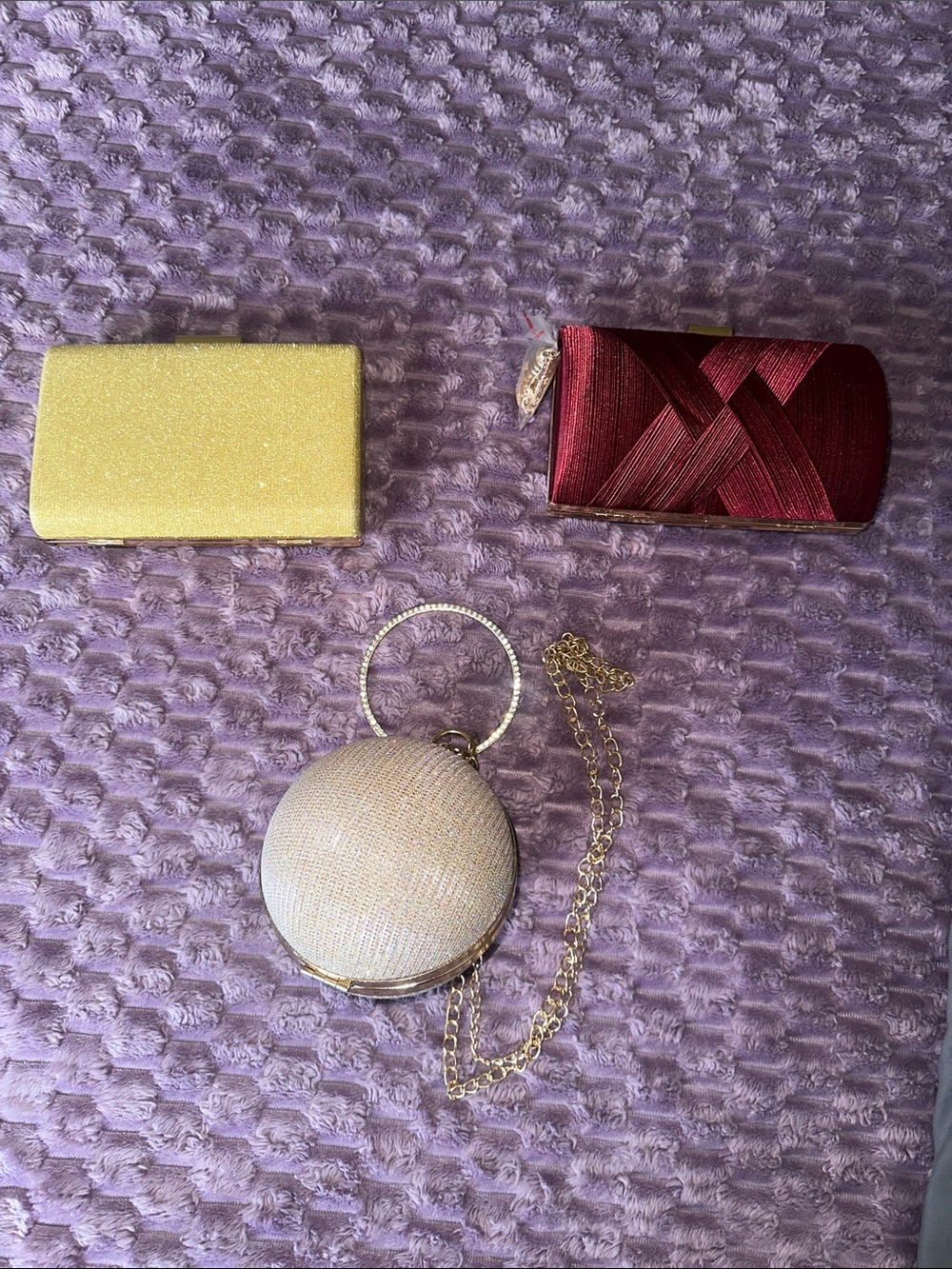 Gold Round Minaudière Clutch with Chain
